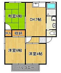 ウッド南王子 3DKの間取図画像