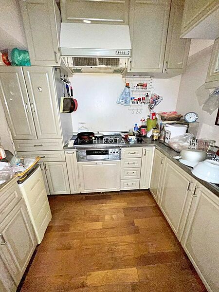 壁付け型のキッチンです。壁付けだと集中してお料理に取り組むことが出来ます。