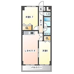 パークビュー仲町台 2LDKの間取図画像
