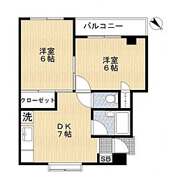 ロワール一之江 2DKの間取図画像