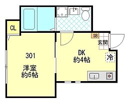 ソレイユ磯子 3階1DKの間取り
