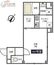 ビューノ・ルミエール・鶴見 1階1Kの間取り