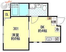 ソレイユ磯子 3階1DKの間取り