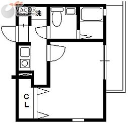 ルクール川崎 3階1Kの間取り