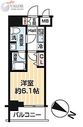 MAXIV BANDOBASHI TWIN EAST 7階1Kの間取り
