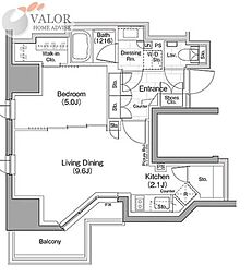 ザ・パークハビオ横浜関内 1LDKの間取図画像
