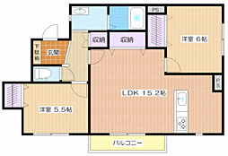 キャッスルカラー 3階2LDKの間取り