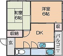 アビコハイツ 2DKの間取図画像