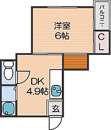 キャピタル住之江公園 1DKの間取図画像