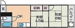 住吉ハイツ 2DKの間取図画像