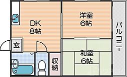 ウィステリア北島2号館 2DKの間取図画像