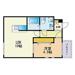 ソリッド西公園 1LDKの間取図画像