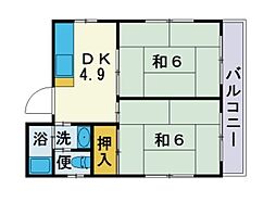 コモンズ保奈 2DKの間取図画像