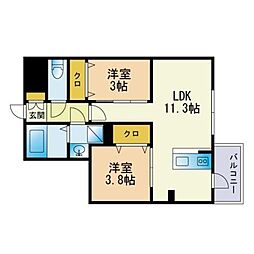 BLUECROSS西公園 2LDKの間取図画像