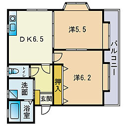 シャルマン西新 2DKの間取図画像