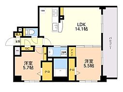 RIVERLANDOHORI 2LDKの間取図画像