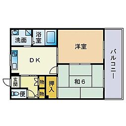 エクセシオール地行 2DKの間取図画像