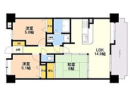エクレールイースト西新 3LDKの間取図画像