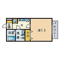 コーポおかやま 1Kの間取図画像