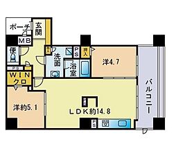 サンリベラ・プライム天神大名レジデンス 2LDKの間取図画像