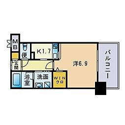 エンクレスト舞鶴2 1Kの間取図画像