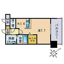 エンクレストベイ天神東2 1Kの間取図画像