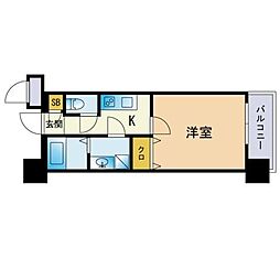 サヴォイグランデウォーターサイド 1Kの間取図画像