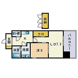 デルソーレ天神 2Kの間取図画像