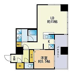 ロイヤルパークス大名 1LDKの間取図画像