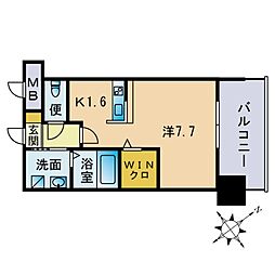 エンクレストベイ天神東2 1Kの間取図画像