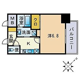 DSTOWER大博通り 1Kの間取図画像