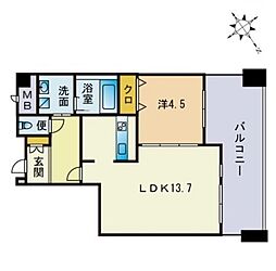 KDXレジデンス大濠ハーバービュータワー 1LDKの間取図画像