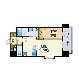 サニークレスト須崎町 1LDKの間取図画像