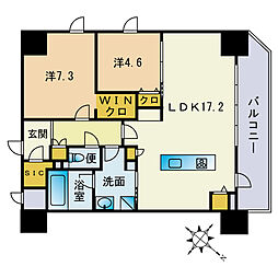 インシグニア渡辺通 2LDKの間取図画像