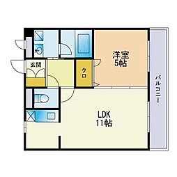 エトランゼX天神 1LDKの間取図画像