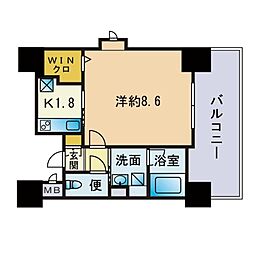 アクタス薬院3 1Kの間取図画像