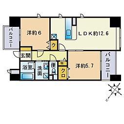 レジディア天神南 2LDKの間取図画像