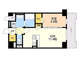 ドゥバーグ渡辺通 1LDKの間取図画像