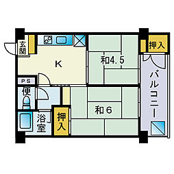 ジェミニ警固 2DKの間取図画像