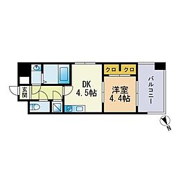 エスティメゾン薬院 1DKの間取図画像