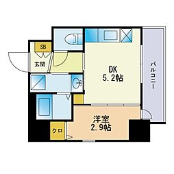 クオーレ天神南 1DKの間取図画像