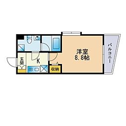 ラセット天神 1Kの間取図画像