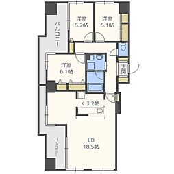 アクタス渡辺通パークシティ 3LDKの間取図画像