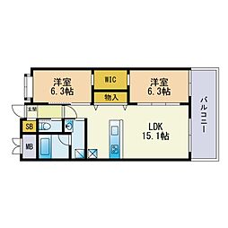 アントレ平尾参道 2LDKの間取図画像