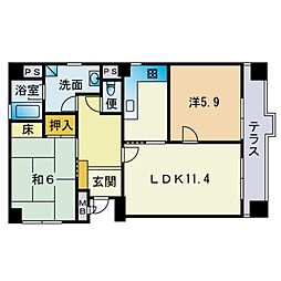 レジオン浄水 2LDKの間取図画像