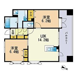 アントゥール薬院 2LDKの間取図画像