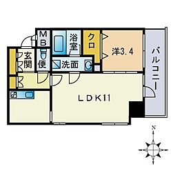 リフェスタ渡辺通 1LDKの間取図画像