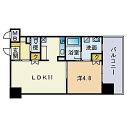 アーバンローズ薬院 1LDKの間取図画像