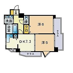 レフィナード南山荘 2DKの間取図画像