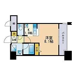 エンクレスト博多 ワンルームの間取図画像